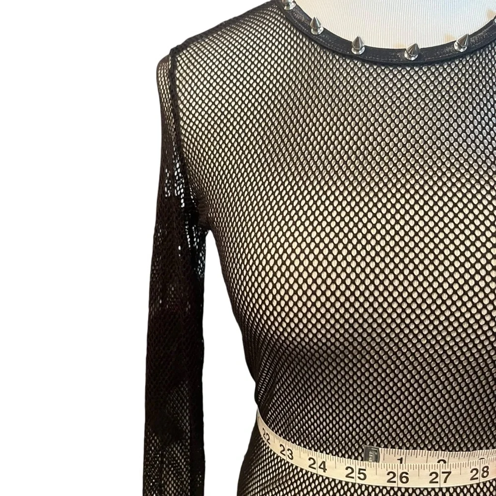 NWT CURRENT MOOD BLACK STUDDED MESH LONG SLEEVE TOP – SIZE M DOLLS KILL - Picture 7 of 13